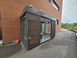 Main Library  left of the main entrance, rear entrance path